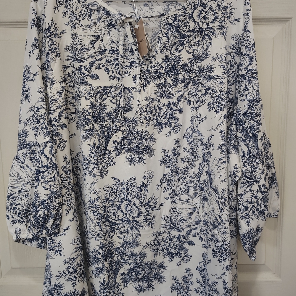 Lily Bloom Blue and White Floral Blouse